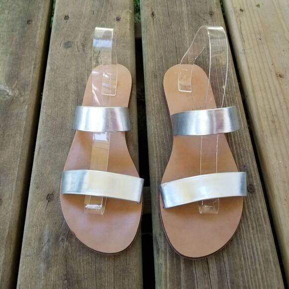 J. Crew Malta Mirror Metallic Silver Double Banded Strappy Sandals 10 - Picture 3 of 10